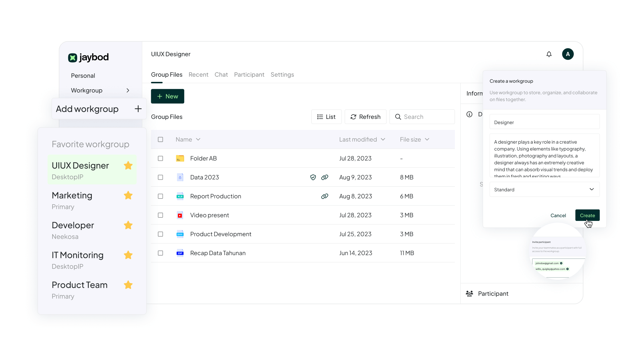 Jaybod UI Design - Workgroup